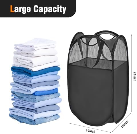 TECHMILLY Pop Up Foldable Laundry Basket, Mesh Laundry Hamper - Image 2