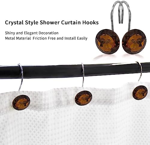Brown Diamond Crystal Bling Shower Curtain Hooks Rings - Image 3