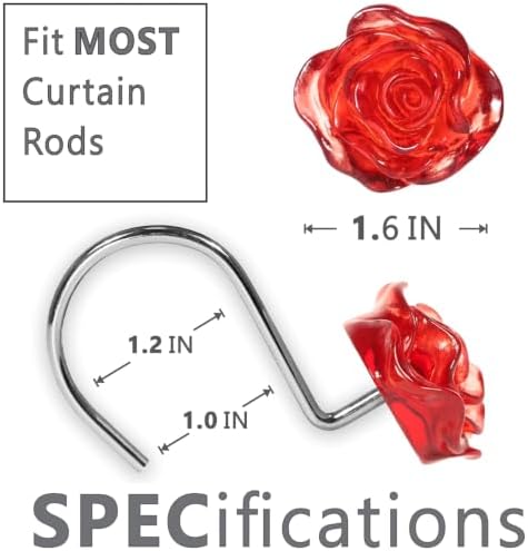 Red Rose Shower Curtain Hooks: Cute Flower Bathroom Curtain Rings - Image 3