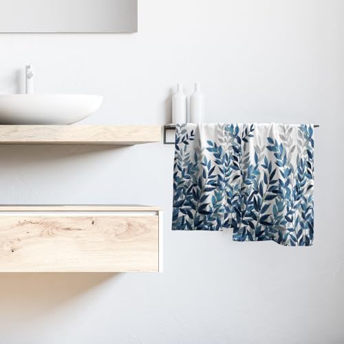 Blue Eucalyptus Hand Towels Set of 2 Spring Summer Floral Watercolor Leaves - Image 6