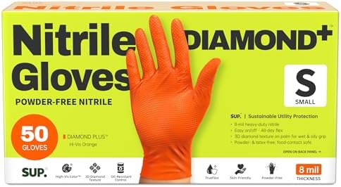SUPER+ HEAVY DUTY Nitrile Gloves 8 Mil Diamond Texture Disposable Chemical by Super