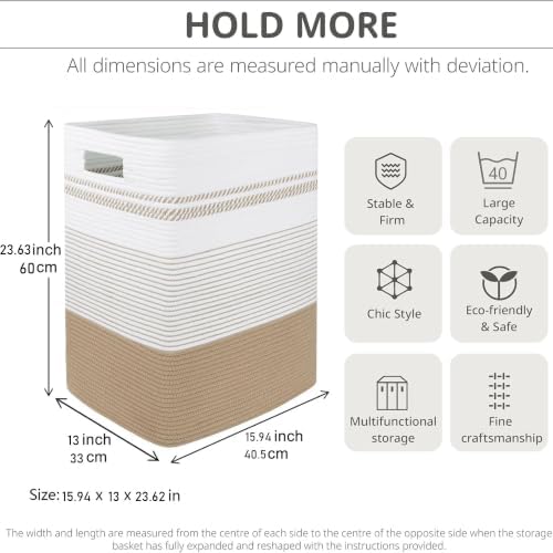 Rectangular Cotton Rope Laundry Hamper 80L Foldable Basket - Image 2