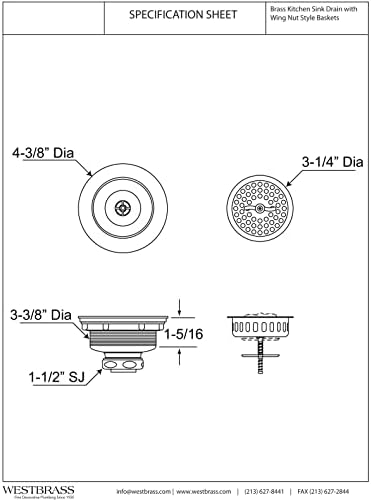 Westbrass A213-12 3-1/2" Wing Nut Twist Style Large Kitchen Sink Basket Strainer - Image 5