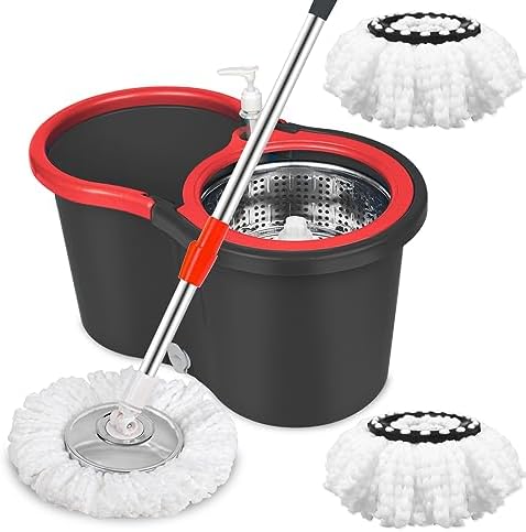 Spin Mop and Bucket with Wringer Set, 3 Mop Heads by GZDISBEK