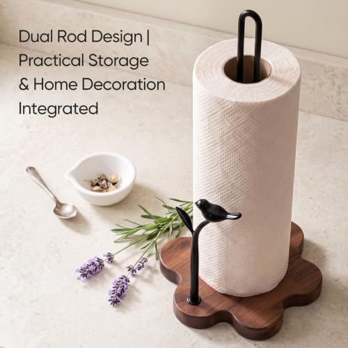 Wooden Paper Towel Holder Countertop, Whimsical Bird‑Leaf Accent - Image 4