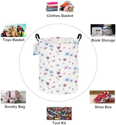Round Watermark flower Laundry Hamper Waterproof Fabric Home Storage - Image 3