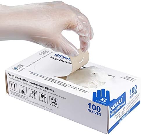 OKIAAS Clear Vinyl Disposable Gloves, Latex-Free, Powder-Free by OKIAAS
