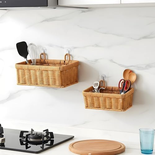 2 Pcs Wall Hanging Basket Wall Mount Pantry Fruit Basket Boho Style Decor - Image 6