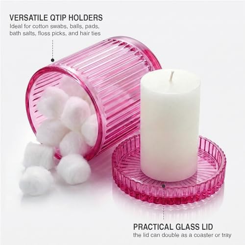 Bright Pink Thick Glass Bathroom Qtip Holder, 2 Pack - Image 3