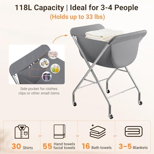 ELYKEN Laundry Basket with Wheels, Collapsible Laundry Hamper - Image 4