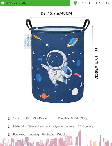 Round Laundry Basket Collapsible Storage Hamper Organizer Space Astronaut - Image 3
