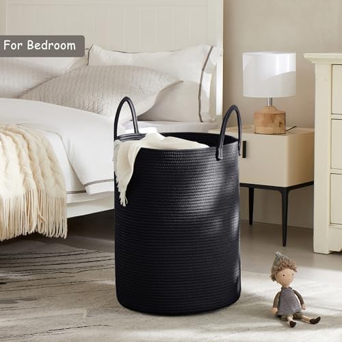 60L Black Laundry Basket Hamper Woven Rope Clothes hamper - Image 2