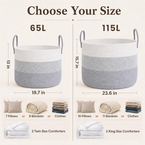 JMvicyroam 65L Extra Large Machine Washable Cotton Rope Blanket Basket - Image 4