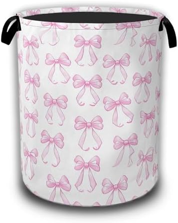 Pink Bow Laundry Hamper, Laundry Baskets, Waterproof Oxford Cloth Toy Storage by Unknown