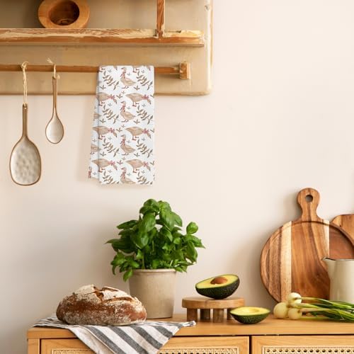 Coquette Pink Bow Silly Goose Kitchen Towels, Rustic Botanical Goose Decorative - Image 3