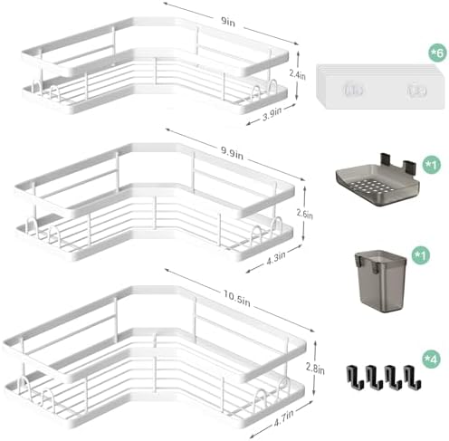 AKTECKE Corner Shower Caddy Bathroom Organizer Adhesive Shower Rack Bathtub - Image 6