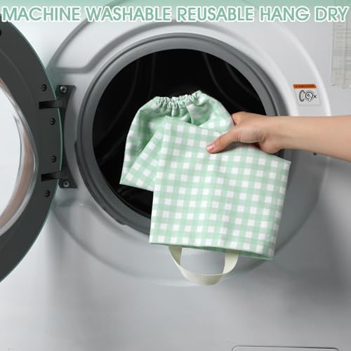 Gingham Plastic Bag Holder for Grocery Bag, Mint Green - Image 5