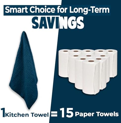 DAN RIVER Blue Opal Kitchen Towels, 12 Pack, 16x26 Inc Absorbent Dish Towels - Image 3