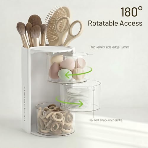 Qtip Holder, Vanity Makeup Brush holder, Sage Green Bathroom Canisters Dispenser - Image 2