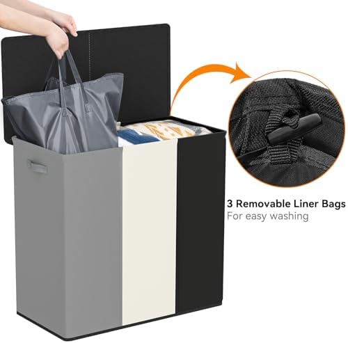 WOWLIVE 180L Laundry Hamper 3 Section, Large Laundry Basket - Image 6