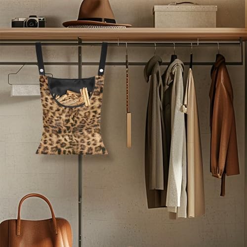 Brown Leopard Print Clothespin Bags Moon Space-Saving Clothespin Storage Hanger - Image 5