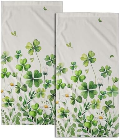 Saint Patrick Day Hand Towels for Bathroom Lucky Clover Shamrocks Daisy by Granbey
