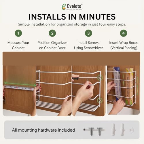 Evelots Kitchen Wrap & Food Bag Organizer Wall/Cabinet Mount - Image 4