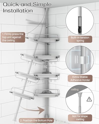 ALLZONE Corner Shower Caddy Tension Pole, Extendable Rustproof Stainless Steel - Image 4