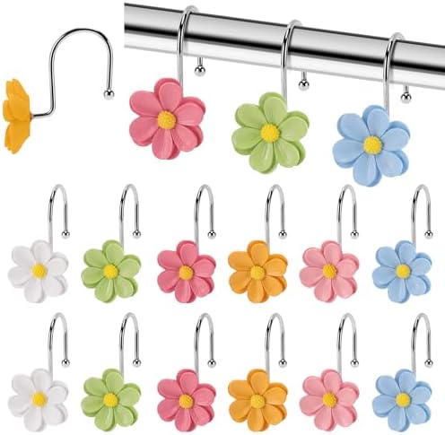 Flower Shower Curtain Hooks, 12 Pack Rustproof Stainless Steel Decorative by GNUEYART