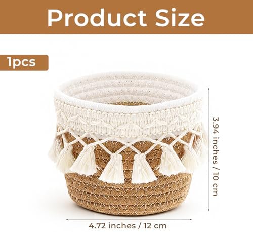 Macrame Makeup Brush Holder Organizer Mini Storage Basket Boho Decor Basket - Image 2