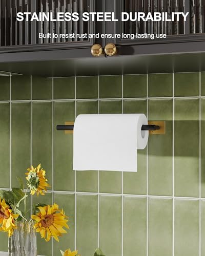 Paper Towel Holder Under Cabinet Self Adhesive Black & Gold - Image 3