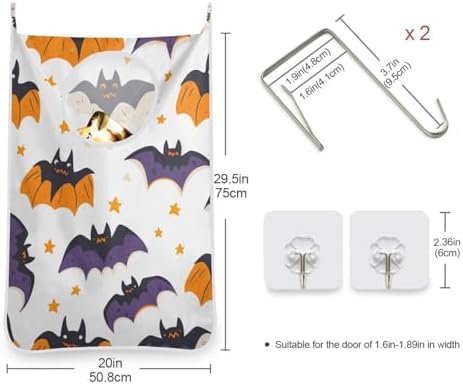 White Halloween Bats and Stars Hanging Laundry Hamper Door Hampers Bag Basket - Image 3