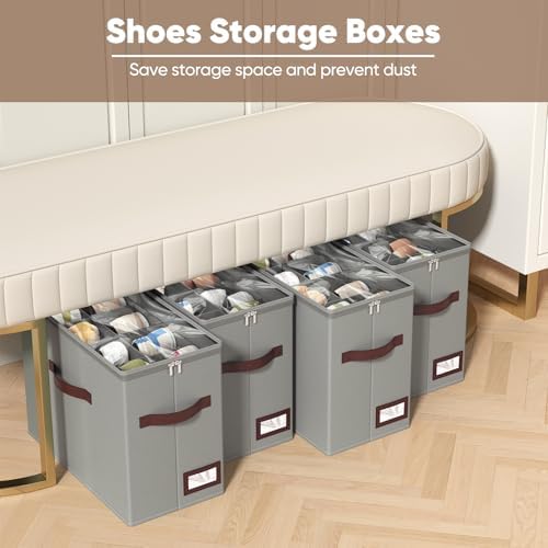 OIAHOMY 4 Pack Shoe Organizer for Closet, Foldable Shoe Storage Bins - Image 2