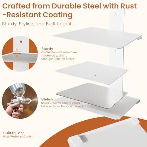 Wawocs Invisible Bookshelves for Wall, 4 Tier Floating Bookshelf Made of Heavy - Image 6