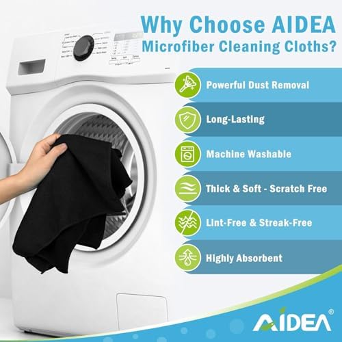 AIDEA Microfiber Cleaning Cloth Black 20PK, Microfiber Towels 11.5"×11.5" - Image 2