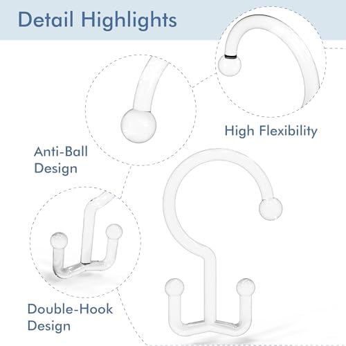 Bathway Clear Plastic Shower Curtain Hooks, 12 Double Shower Curtain Rings - Image 5