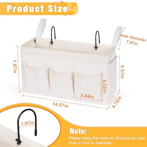 Lilithye Bedside Caddy, Bedside Storage Bag Hanging Organizer - Image 3
