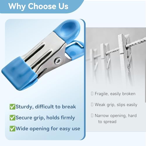 Heavy Duty Clothes Pins, 30 Pack 2.17 Inch Stainless Steel Chip Clips - Image 6