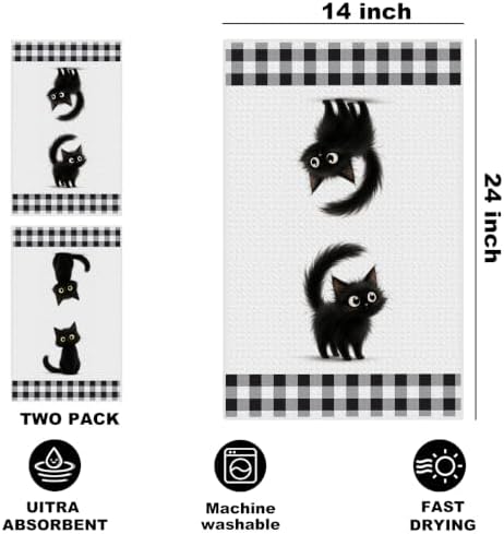 Jztco 2 Pcs Cute Cat Kitchen Towels, Cat Gifts Reusable Hand Towels-2 - Image 2