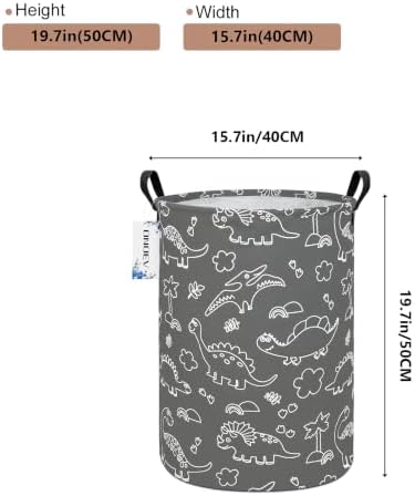 Round Dinosaur Laundry Hamper, Cotton Canvas Teen Room Storage Bin - Image 2