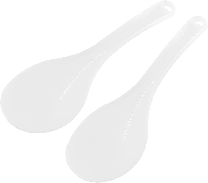 2-Piece Plastic Rice Paddle & Spoon, Non-Stick Rice Scoop & Shovel, 7.87 Inch (White E)