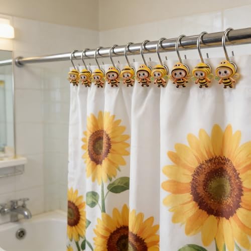 Two Fish Home Fashions Set of 12 Decorative Cartoon Bee Shower Curtain Hooks - Image 6