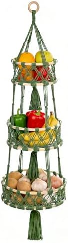 3 Tier Hanging Fruit Baskets for Kitchen, Macrame Plant Hanger Cotton Rope by Unknown