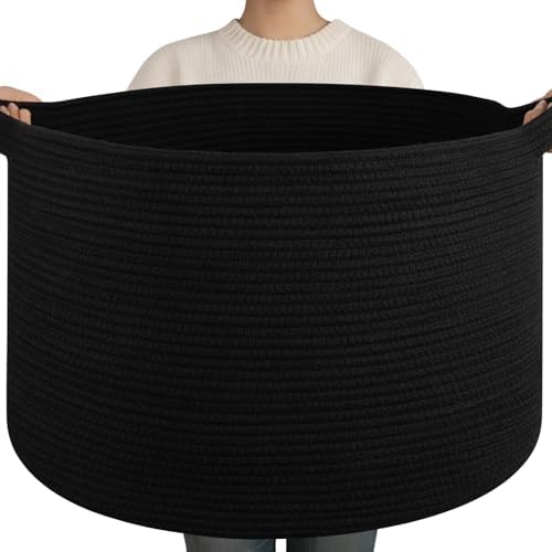OIAHOMY 90L XXXLarge Blanket Basket Living Room Laundry Basket Black by MasterofSpaceOptimization