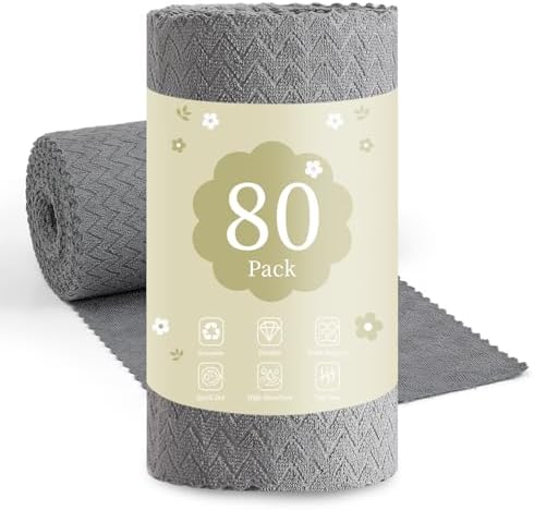 80 Pack Microfiber Cleaning Cloth Roll Reusable Paper Towels 12"x12" Tear Away by Tigona