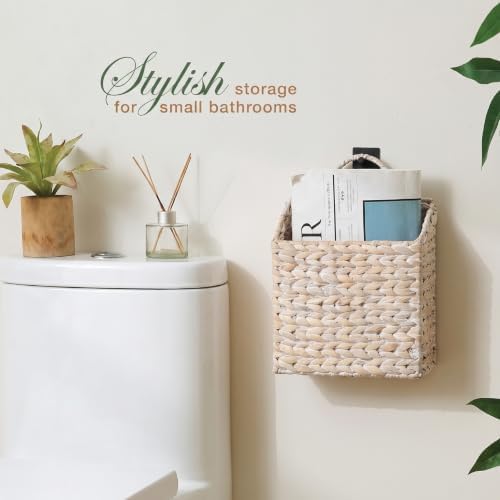 84ECO Set of 2 White Wicker Hanging Baskets - Image 4