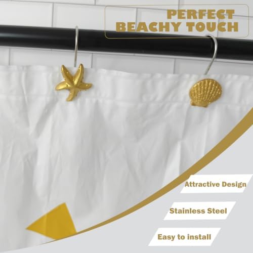 Seashell Shower Curtain Hooks 12pcs Beach Shower Curtain Rings Bath Shower - Image 4