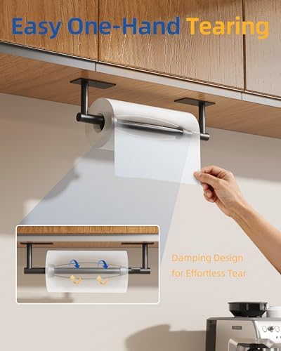 RUACQ Paper Towel Holder Under Cabinet, One Hand Tearing, Matte Black - Image 2