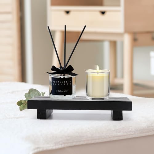 Black Bathroom Tray for Sink Decor Kitchen Counter Wood Pedestal Soap Dish - Image 6
