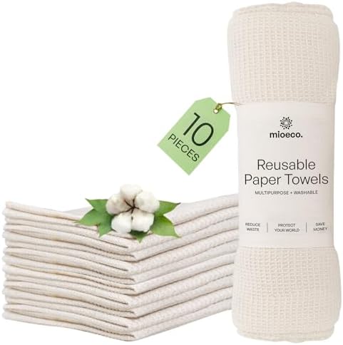 mioeco 10 Pack Reusable Kitchen Paper Towels, Organic Dish Cloths by MioEco-SustainableLiving